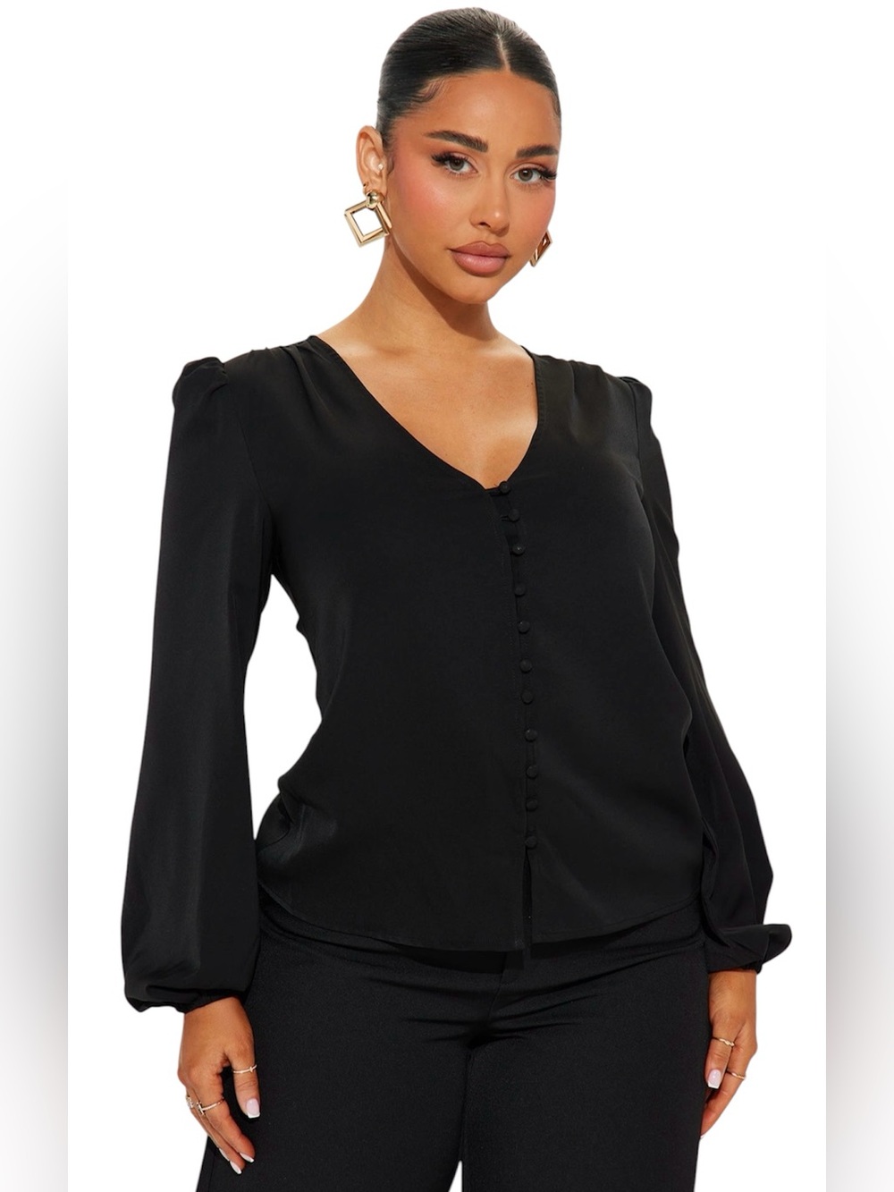 Fashion Nova Womens Simply Elegant Blouse Top Black